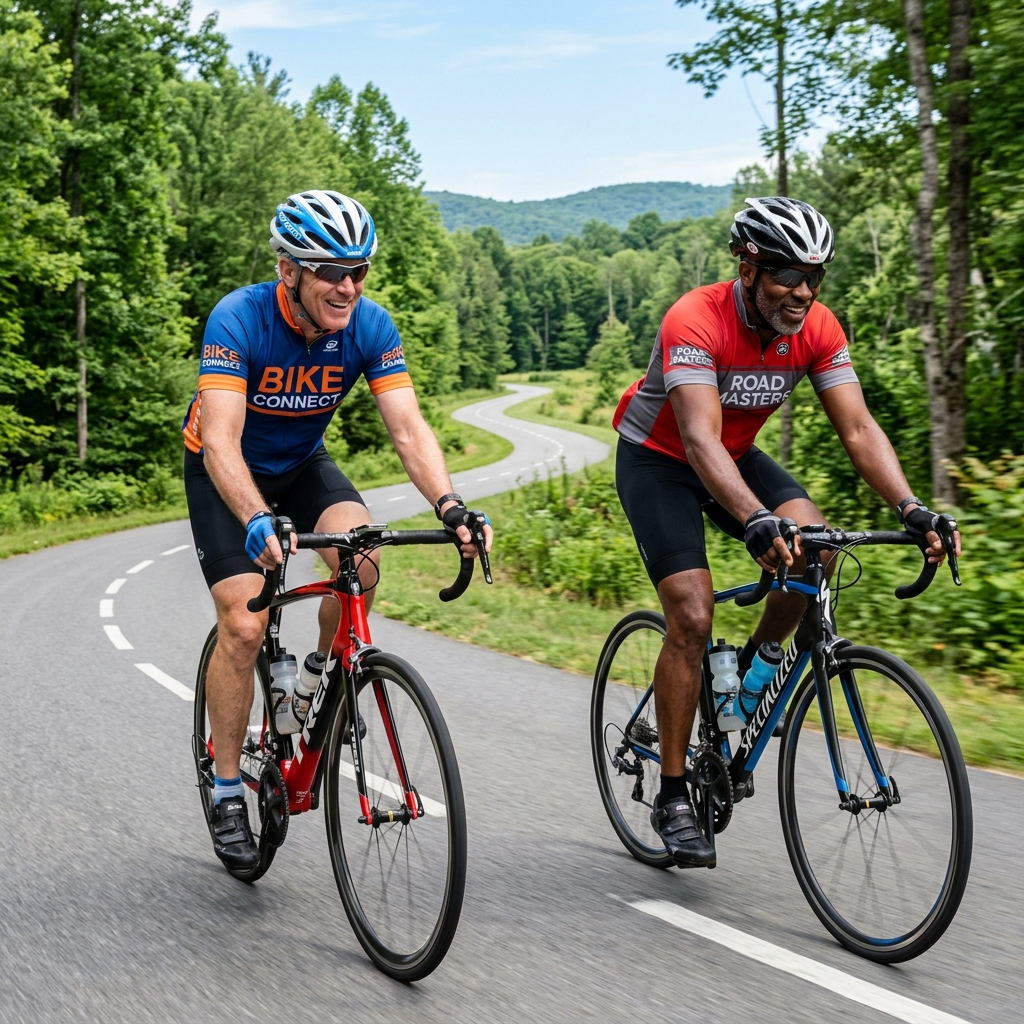 Men cycling together on a scenic outdoor trail