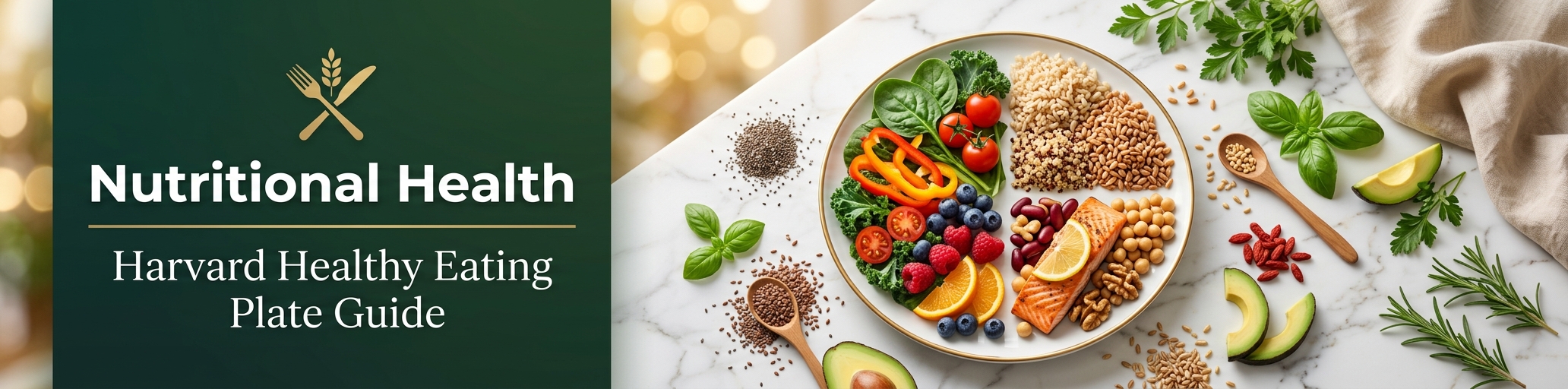 Visual Infographic: The Harvard Healthy Eating Plate — 1/2 Veggies & Fruits, 1/4 Whole Grains, 1/4 Healthy Proteins